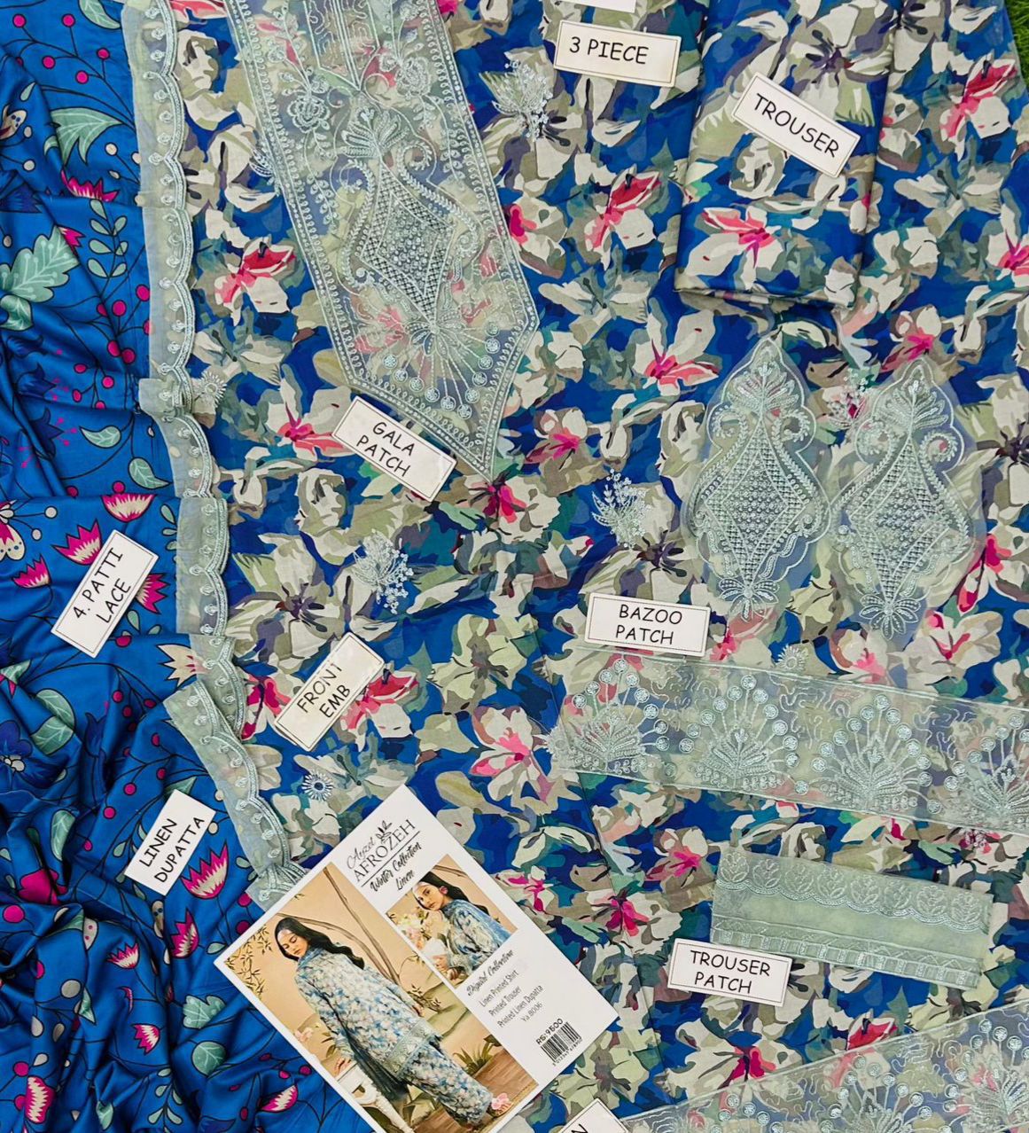 Elegant Blue Floral 3-Piece Linen Suit