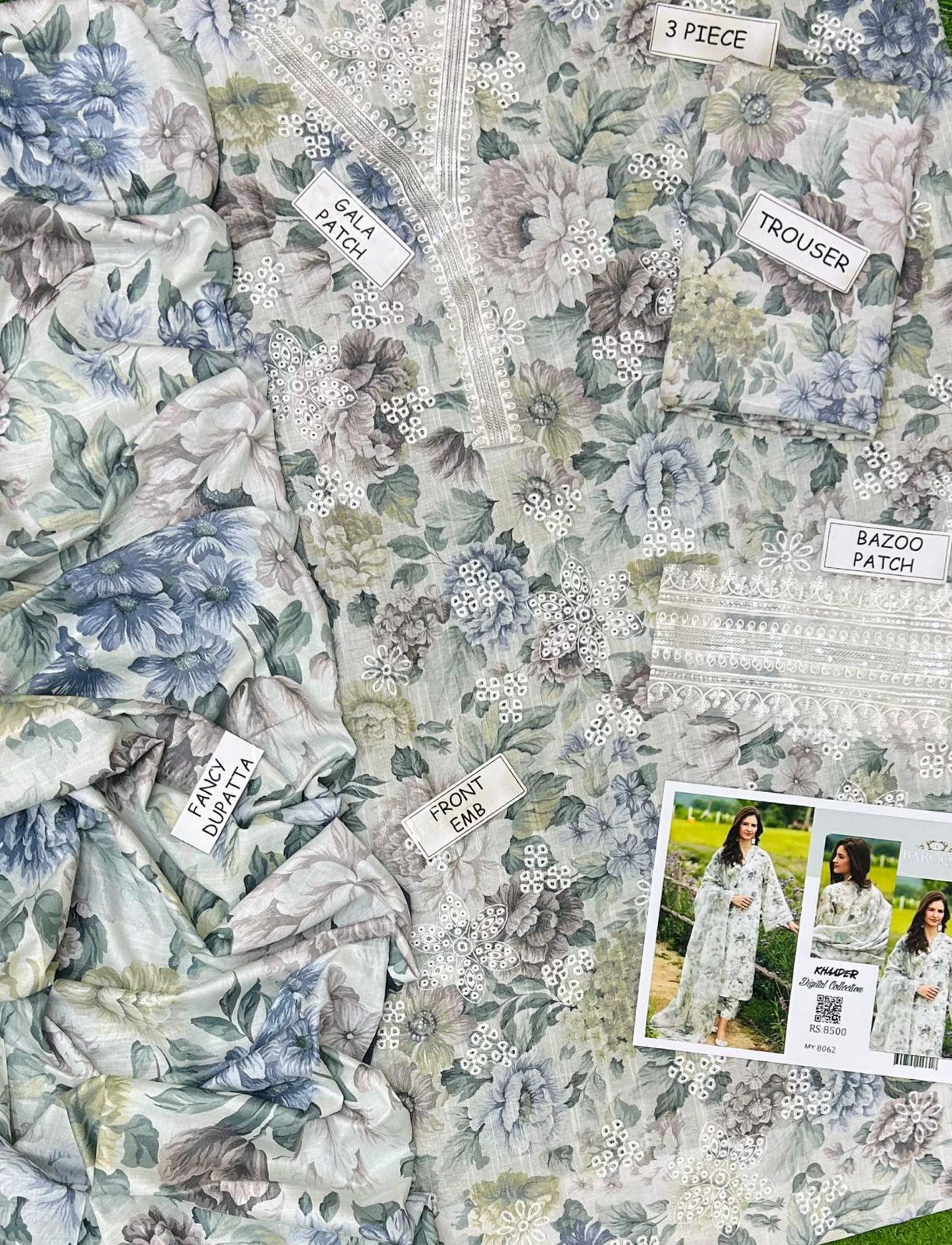 Pastel Floral Khaddar 3-Piece Suit