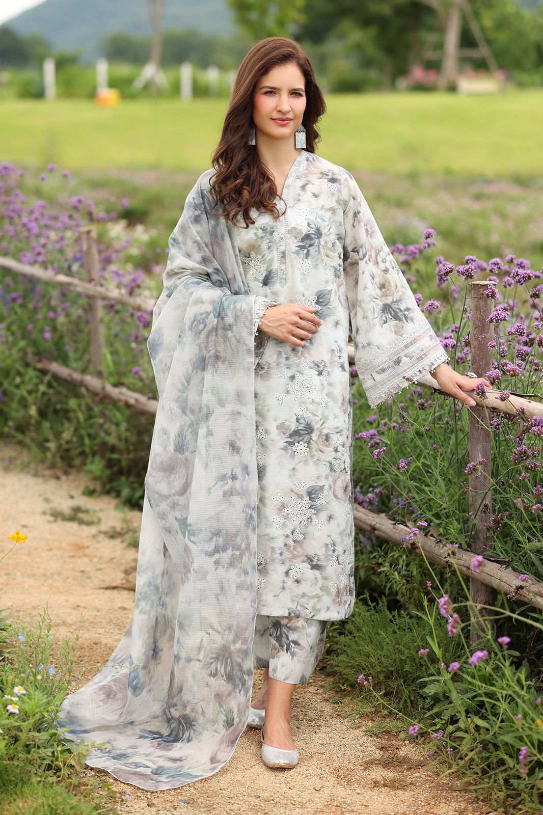 Pastel Floral Khaddar 3-Piece Suit