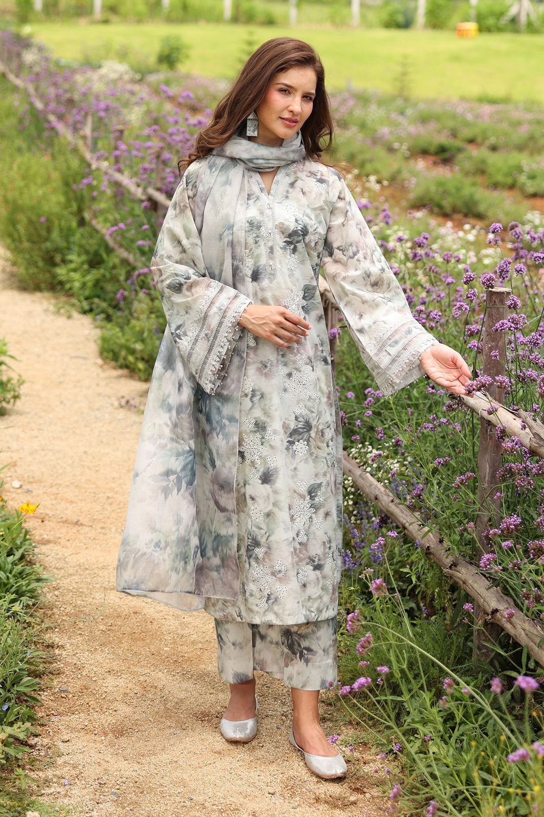 Pastel Floral Khaddar 3-Piece Suit