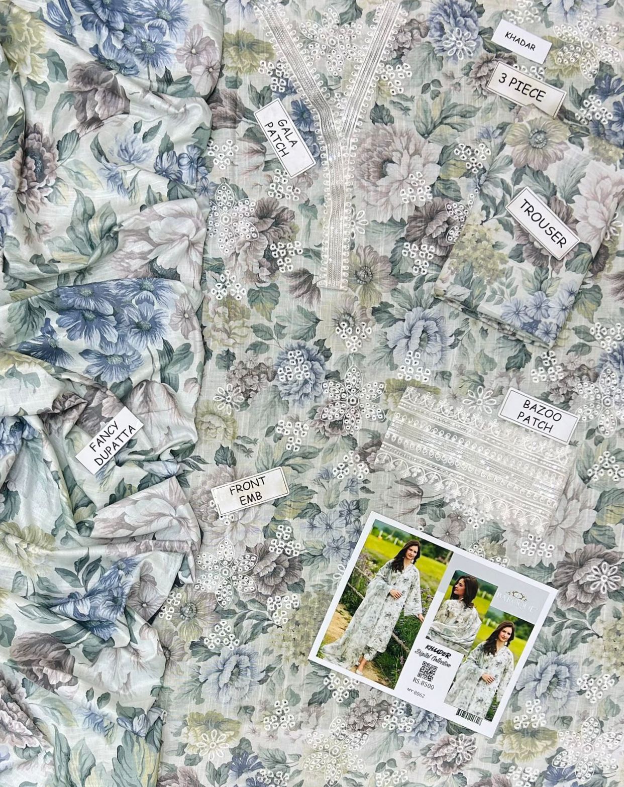 Pastel Floral Khaddar 3-Piece Suit