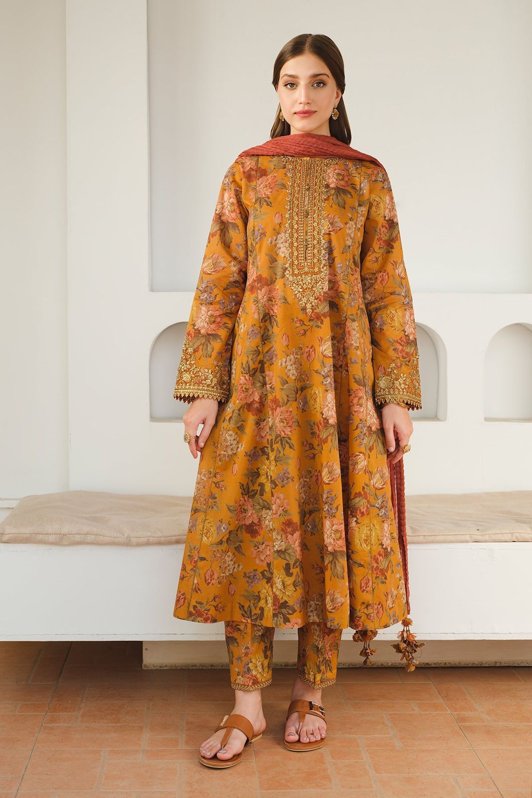 Mustard Floral 3-Piece Suit