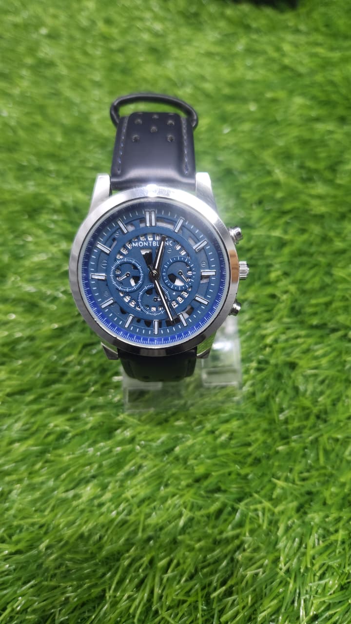 The "Monarch" Chronograph: Deep Blue Dial & Classic Black Leather Watch